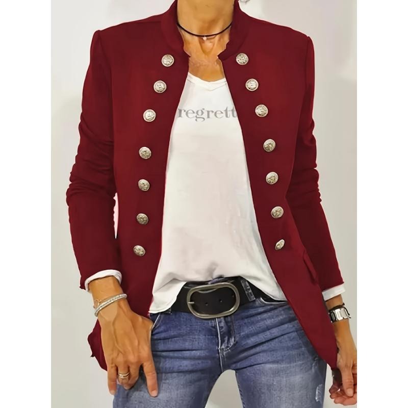 Women’s Tailored Jacket – Slim Fit – Wool Feel – Double-Breasted – Stand Collar