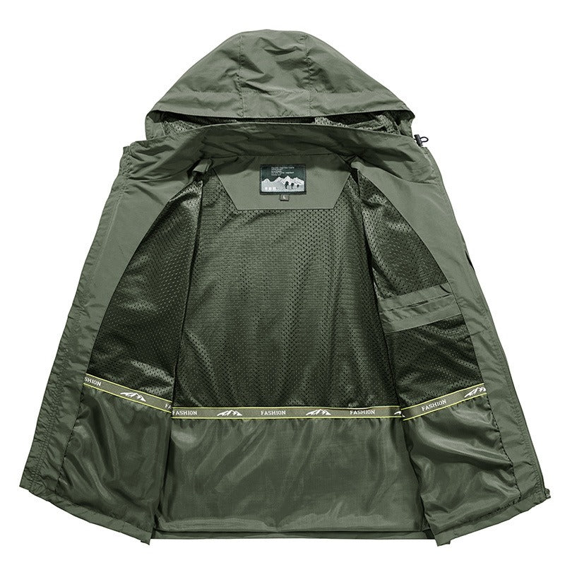 Men’s Outdoor Jacket – Lightweight Quick-Dry – Hooded Loose Fit – Multi-Pocket