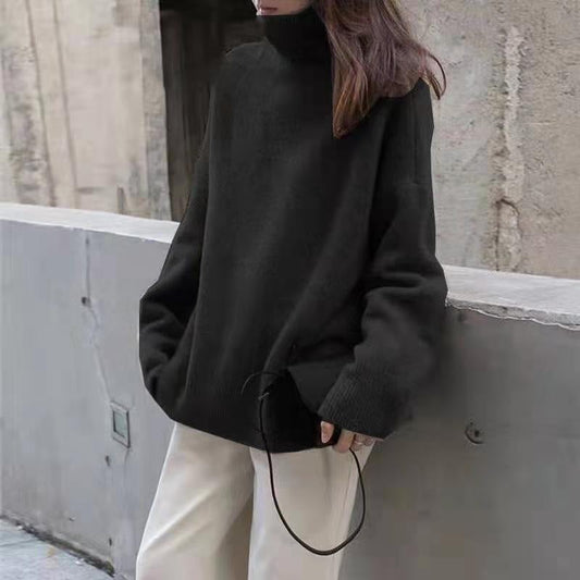 Women’s Turtleneck Sweatshirt – Oversized Knit – Drawstring Hem – Long Sleeve Casual Fit