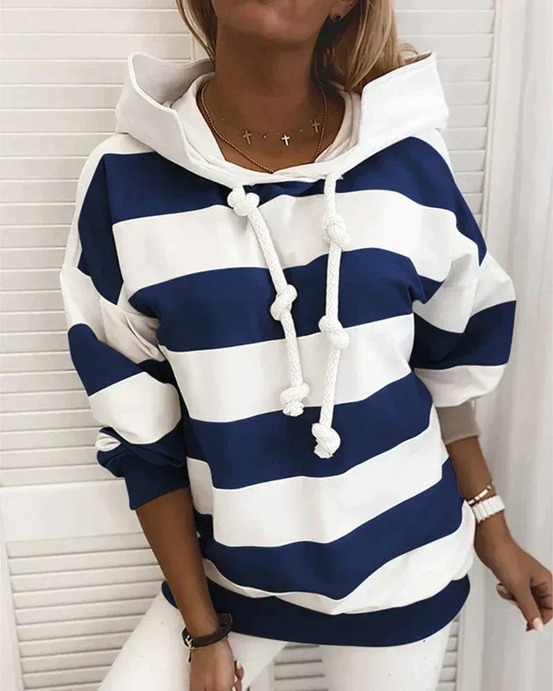 Women’s Hooded Sweatshirt – Oversized Fit – Knotted Drawstring – Ribbed Trim – Cotton Blend