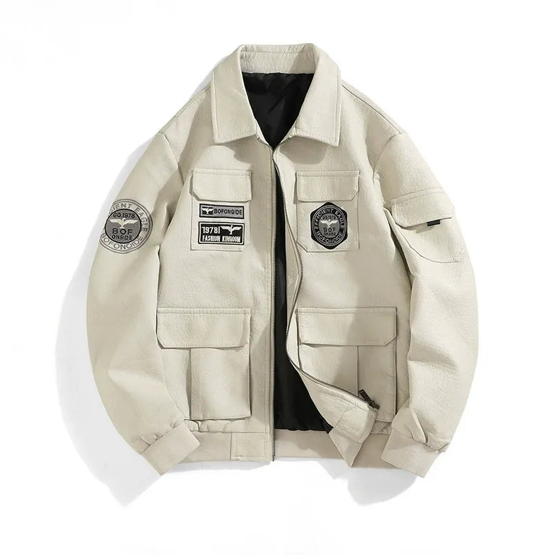 Men’s Bomber Jacket – Slim Fit – Embroidered Patches – Ribbed Trim – Utility Pockets