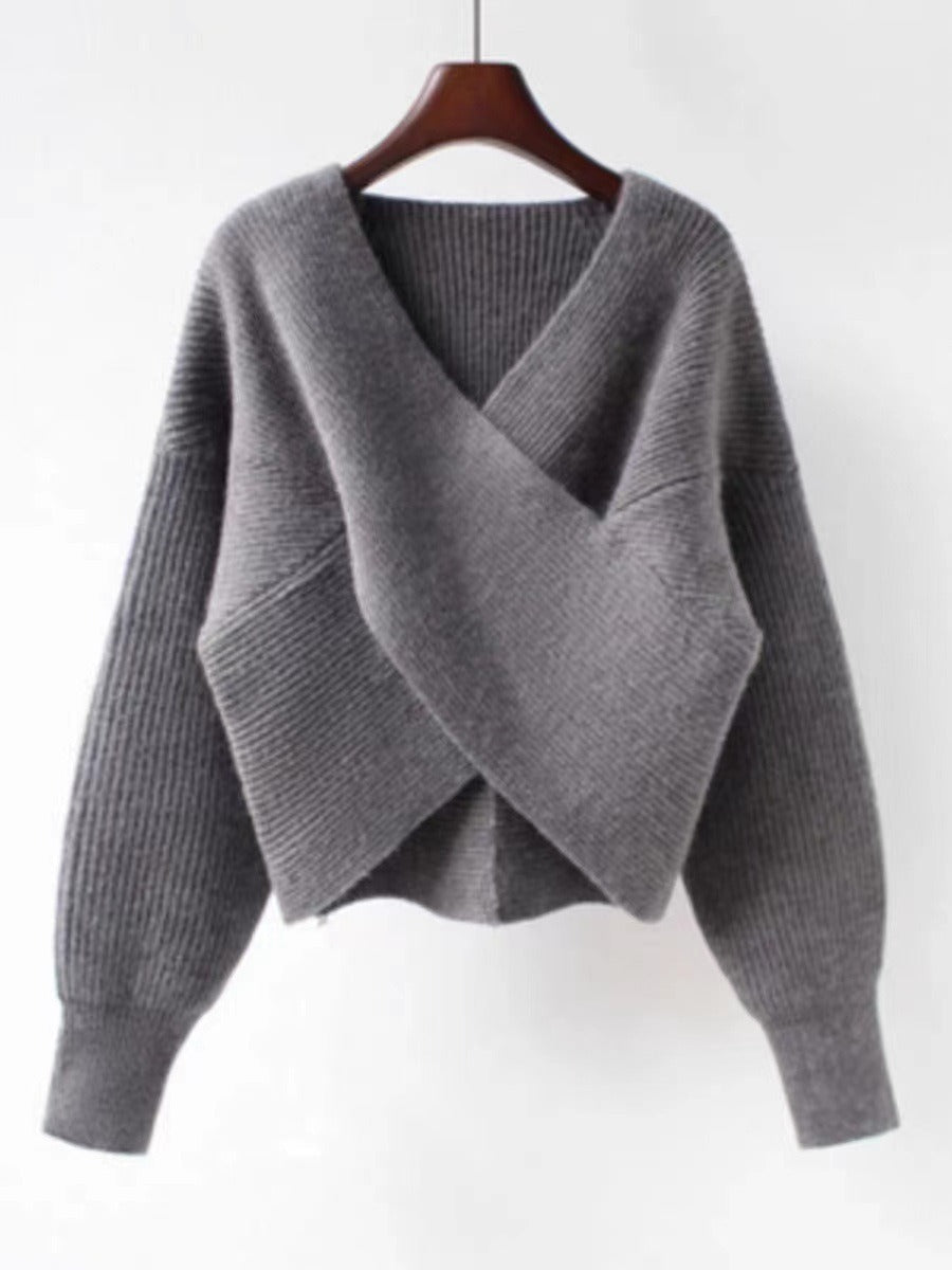 Women’s Sweatshirt – Oversized Fit – Ribbed Knit – V-Neck – Balloon Sleeves
