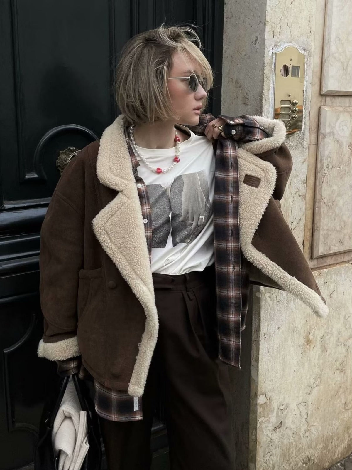 Women’s Coat – Oversized Loose Fit – Fleece Lined – Notched Lapel – Patch Pockets