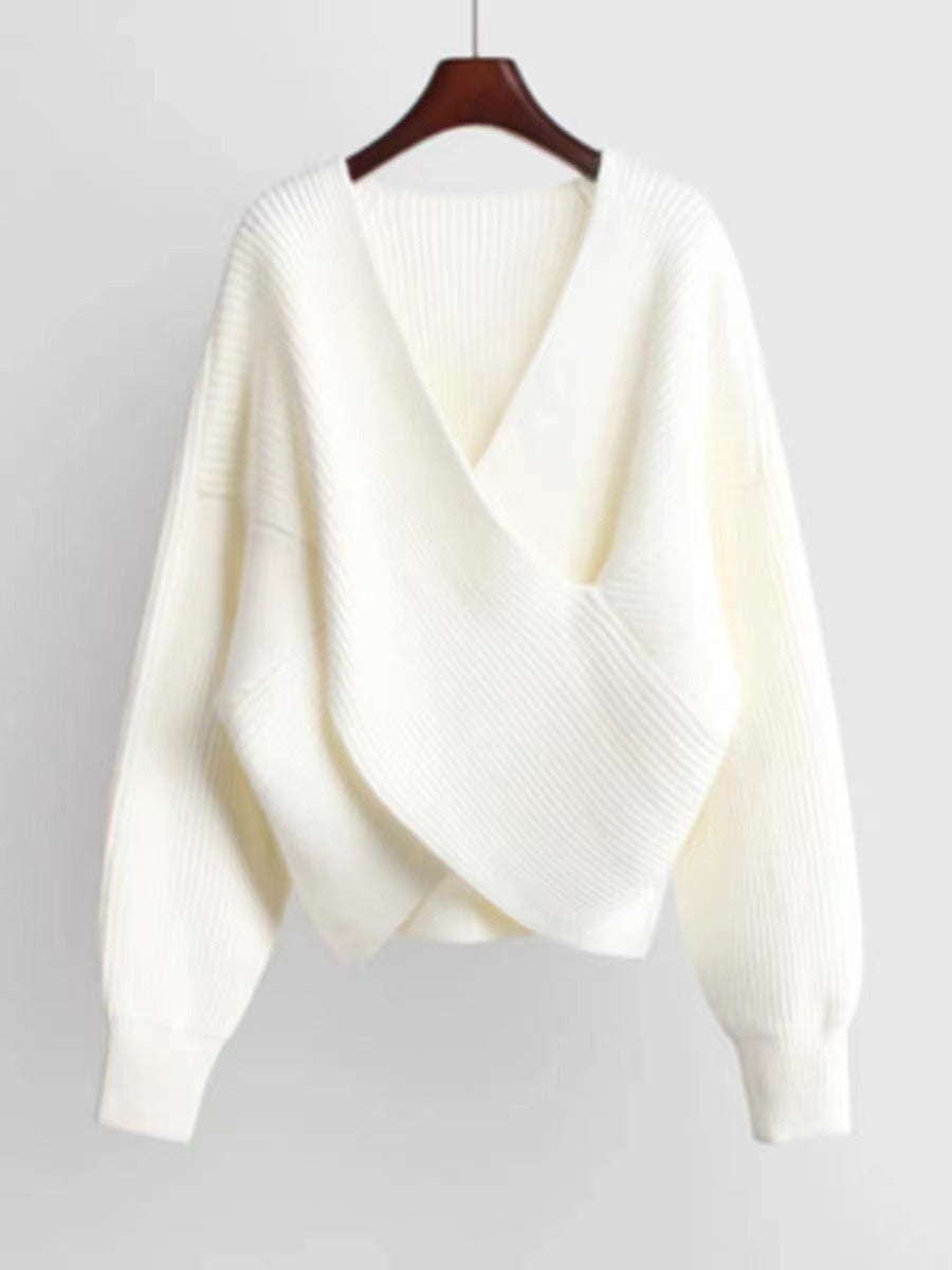 Women’s Sweatshirt – Oversized Fit – Ribbed Knit – V-Neck – Balloon Sleeves