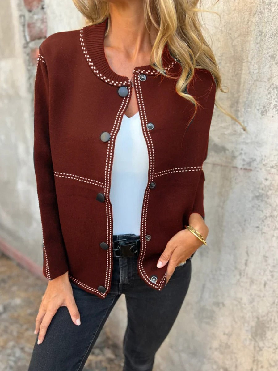 Women’s Jacket – Structured Fit – Contrast Trim – Decorative Buttons – Waist Length
