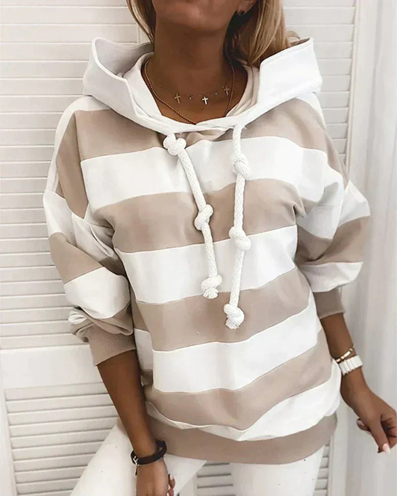Women’s Hooded Sweatshirt – Oversized Fit – Knotted Drawstring – Ribbed Trim – Cotton Blend
