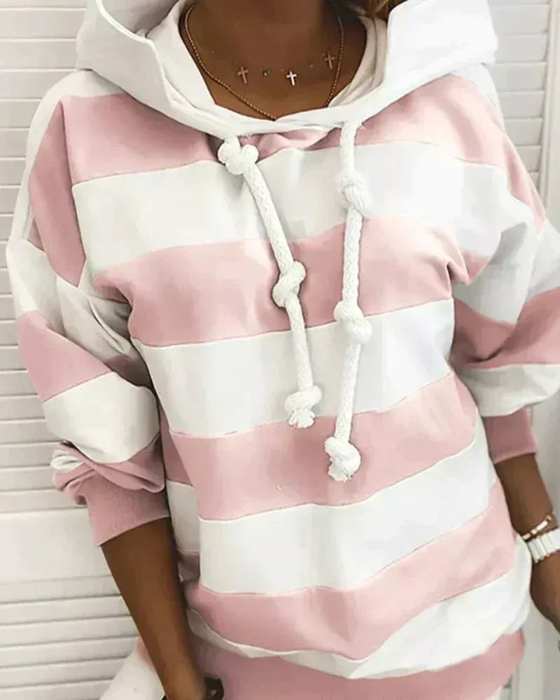 Women’s Hooded Sweatshirt – Oversized Fit – Knotted Drawstring – Ribbed Trim – Cotton Blend