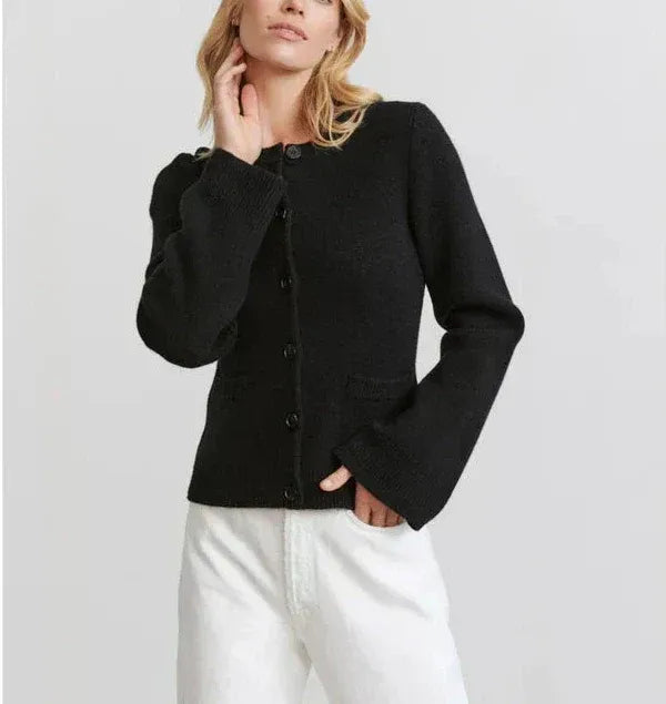 Women’s Cardigan – Relaxed Fit Knit Wool Blend – Bell Sleeves – Button Front – Ribbed Trim