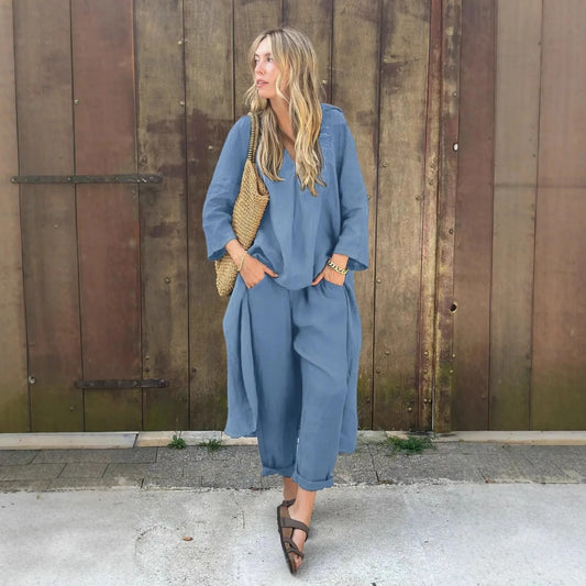 Cotton & Hemp V-Neck Set