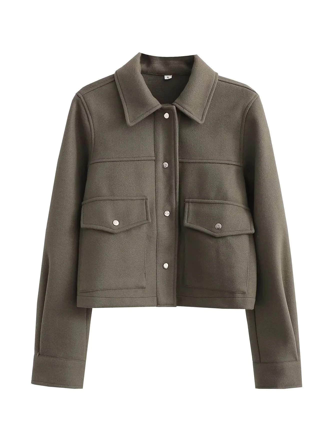 Women’s Cropped Jacket – Wool Blend – Tailored Fit – Button Front – Utility Pockets