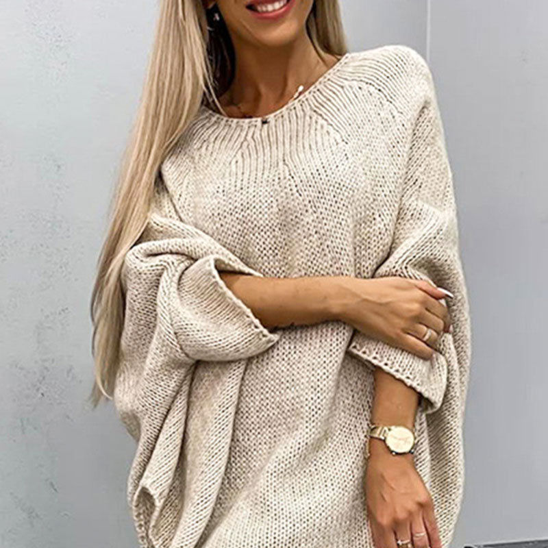 Women’s Knit Pullover Sweater – Oversized Fit – Wool Blend – Batwing Sleeve – Tunic Length
