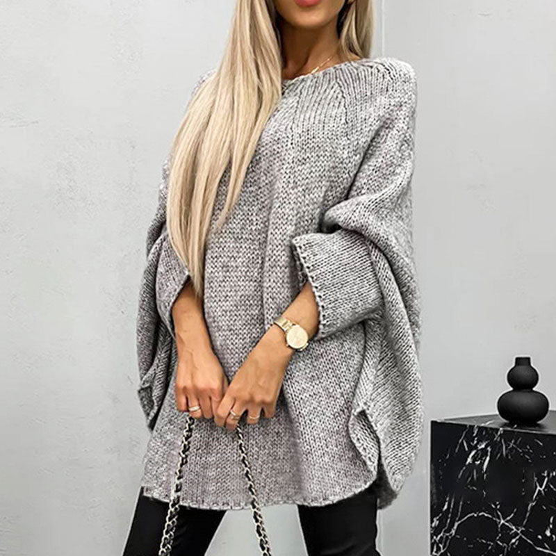 Women’s Knit Pullover Sweater – Oversized Fit – Wool Blend – Batwing Sleeve – Tunic Length