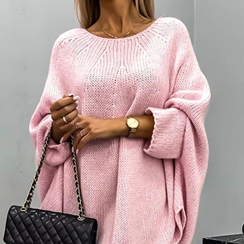 Women’s Knit Pullover Sweater – Oversized Fit – Wool Blend – Batwing Sleeve – Tunic Length