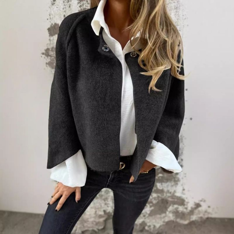 Women’s Short Coat – Oversized Fit – Soft Knit – Collarless Open Front – Long Sleeve