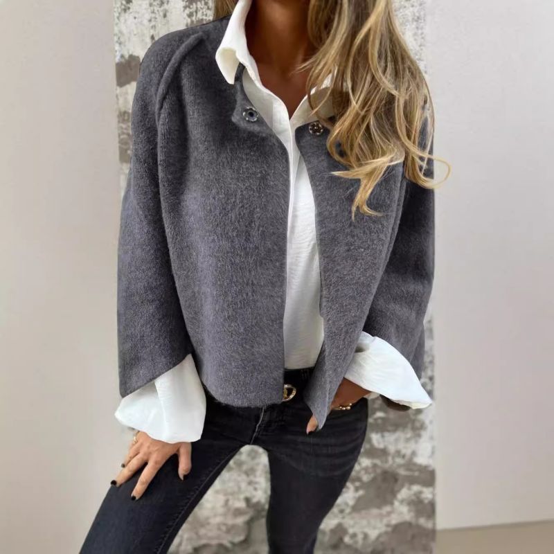 Women’s Short Coat – Oversized Fit – Soft Knit – Collarless Open Front – Long Sleeve