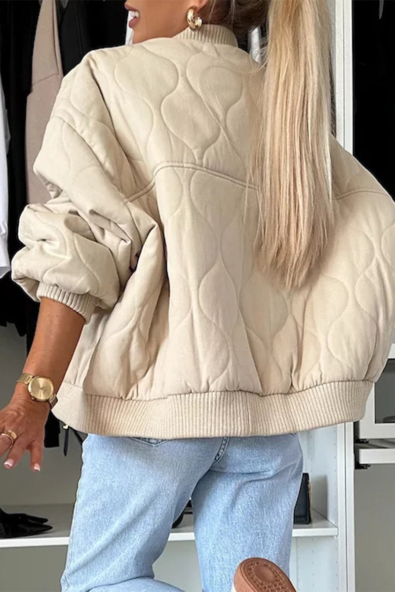Women’s Quilted Jacket – Relaxed Fit – Snap Button Front – Ribbed Trim – Hip Length