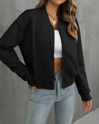 Women’s Quilted Jacket – Relaxed Fit – Zip Front – Ribbed Hem and Cuffs – Cropped Length