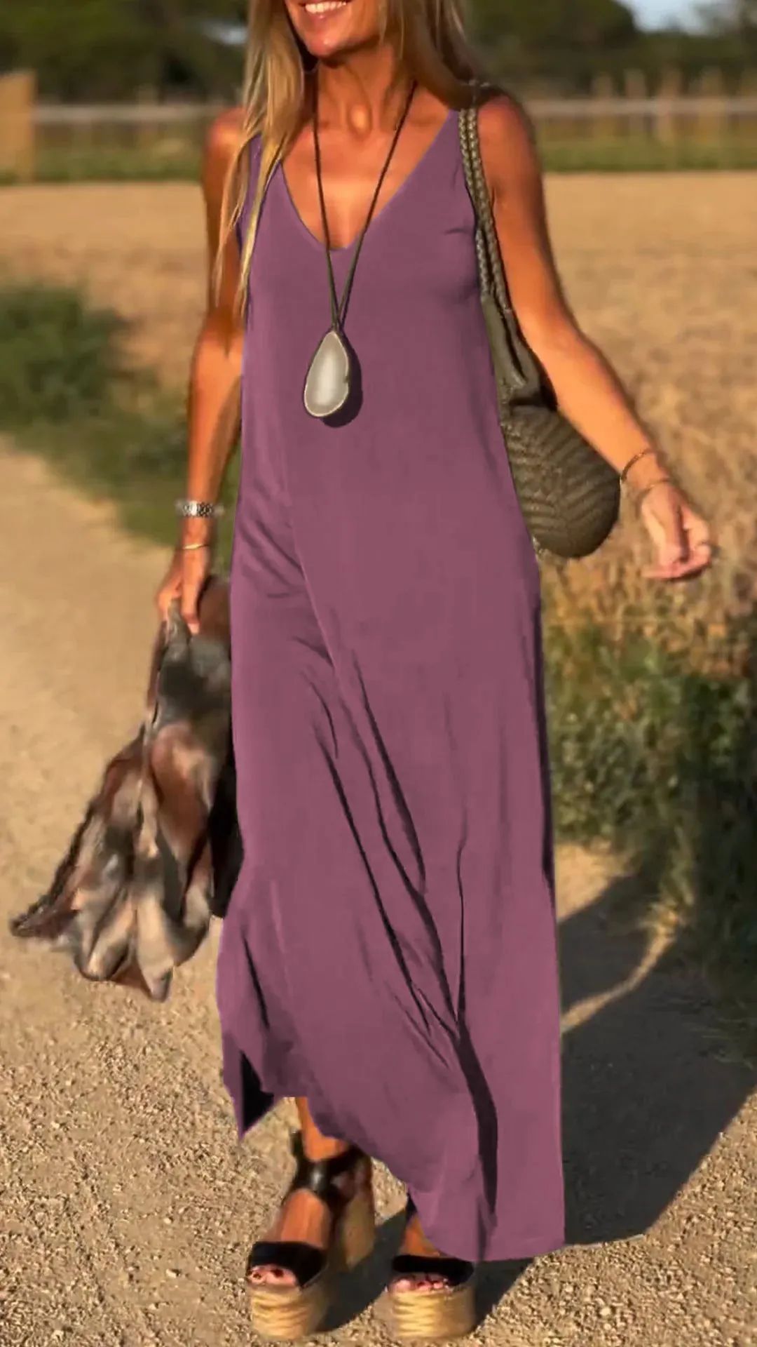 Casual V-Neck Maxi Dress
