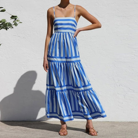 Striped Floral Maxi Dress