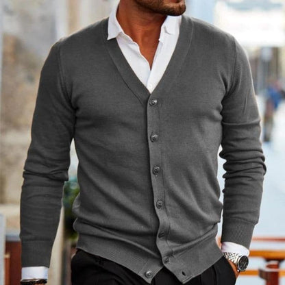 Men’s Cardigan – Soft Knit – V-Neck – Button Front – Regular Fit – Ribbed Trim