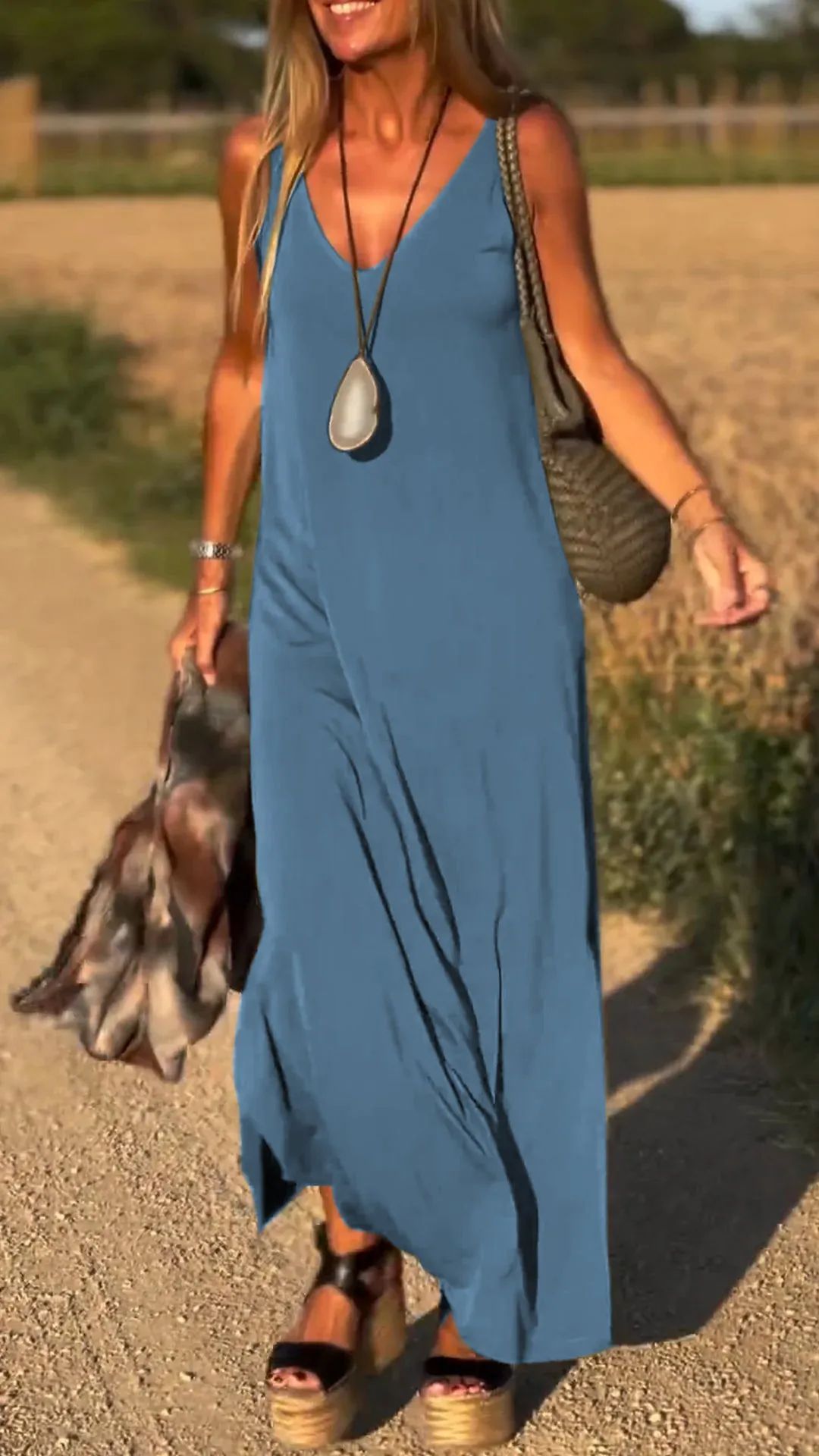 Casual V-Neck Maxi Dress