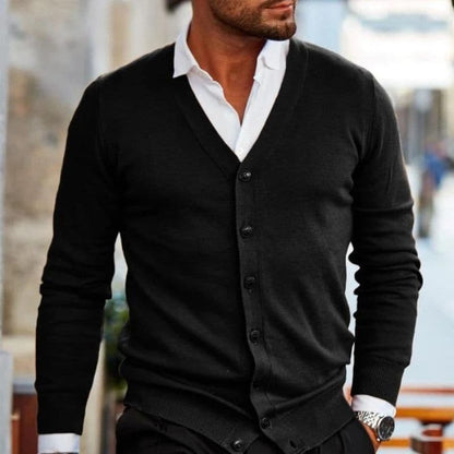 Men’s Cardigan – Soft Knit – V-Neck – Button Front – Regular Fit – Ribbed Trim