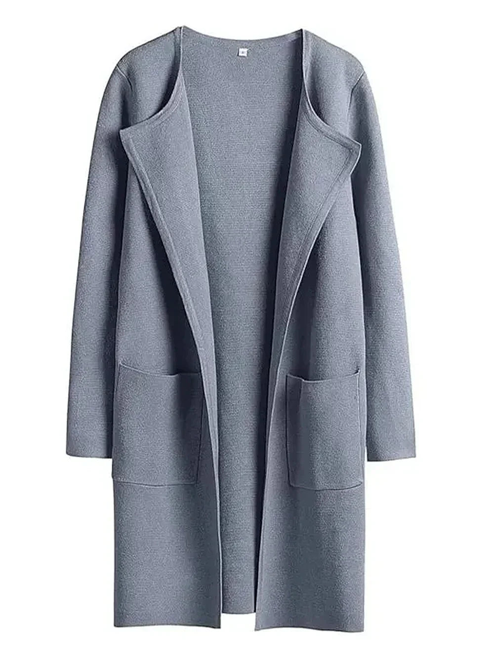 Women’s Knee-Length Coat – Wool Blend – Relaxed Fit – Open Front – Wide Lapel