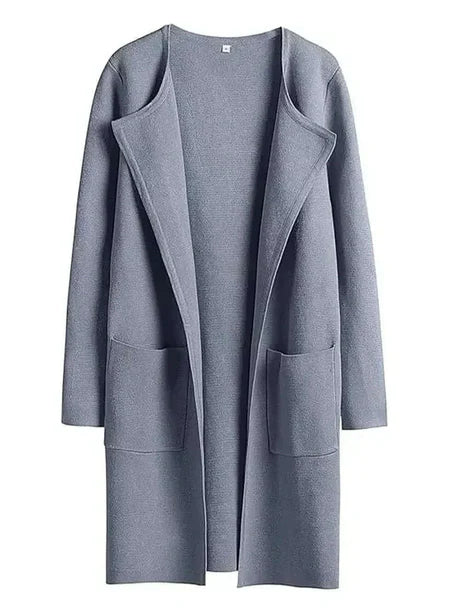 Women’s Open-Front Jacket – Relaxed Fit – Wool Blend – Mid-Length with Patch Pockets