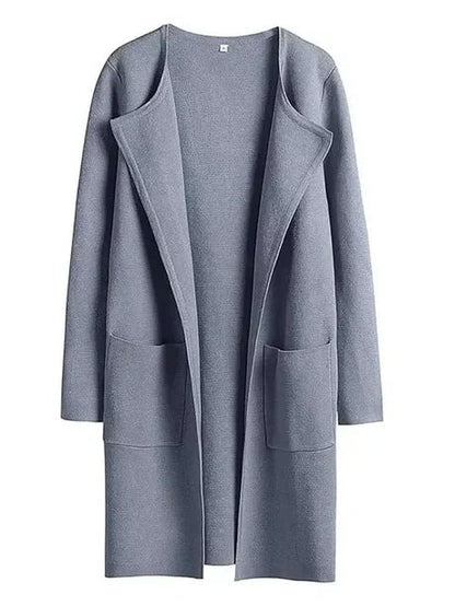 Women’s Open-Front Jacket – Relaxed Fit – Wool Blend – Mid-Length with Patch Pockets