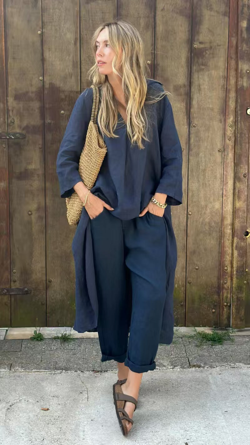 Cotton & Hemp V-Neck Set