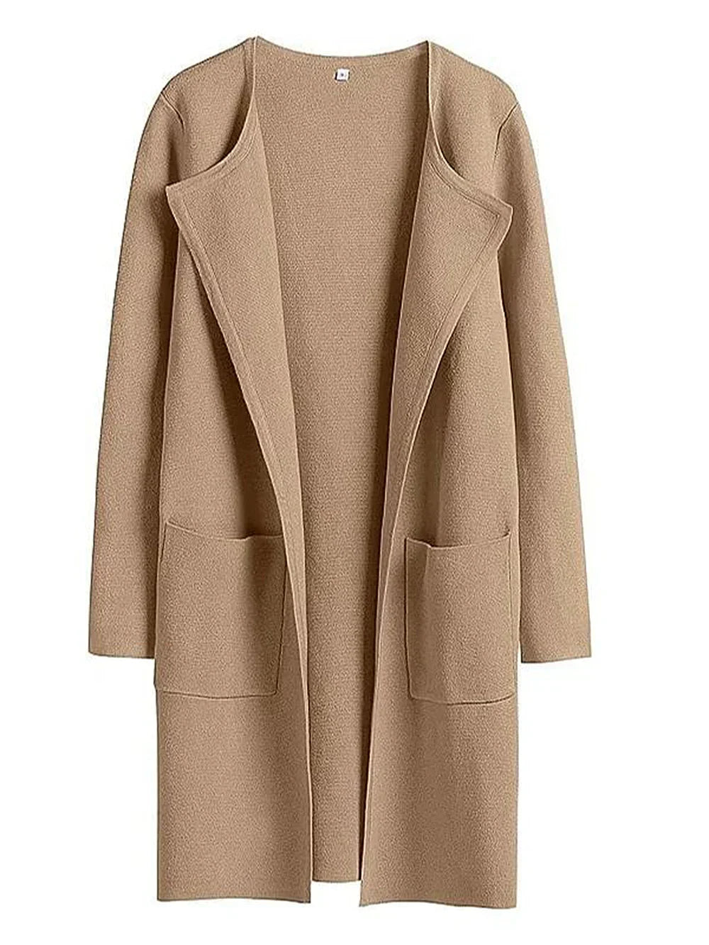 Women’s Knee-Length Coat – Wool Blend – Relaxed Fit – Open Front – Wide Lapel