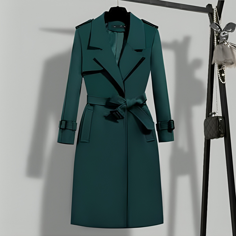 Women’s Trench Coat – Tailored Fit – Waist Belted – Notched Lapels – Cotton Blend