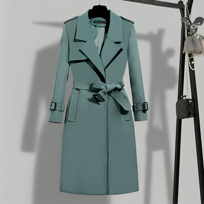 Women’s Trench Coat – Tailored Fit – Waist Belted – Notched Lapels – Cotton Blend