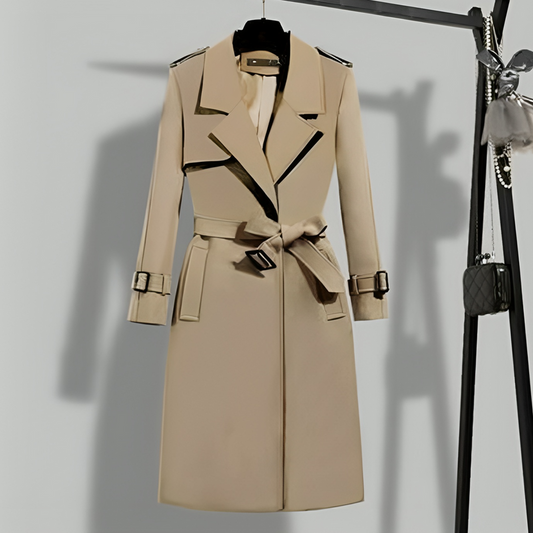Women’s Trench Coat – Tailored Fit – Waist Belted – Notched Lapels – Cotton Blend
