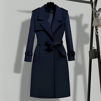 Women’s Trench Coat – Tailored Fit – Waist Belted – Notched Lapels – Cotton Blend