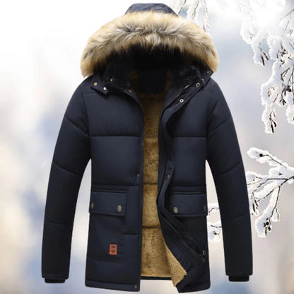 Men’s Parka Jacket – Quilted Insulation – Fleece Lining – Faux Fur Hood – Relaxed Fit