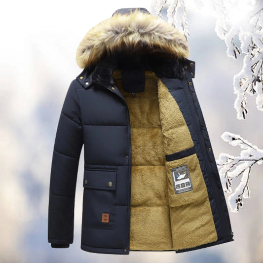 Men’s Parka Jacket – Quilted Insulation – Fleece Lining – Faux Fur Hood – Relaxed Fit