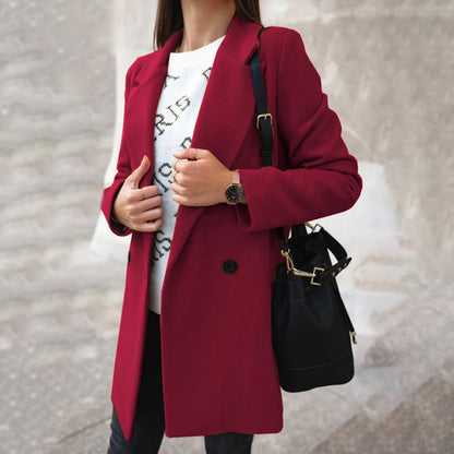 Women’s Coat – Tailored Fit – Wool Blend – Double-Breasted – Knee-Length Formal
