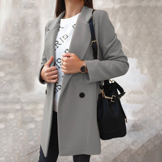 Women’s Coat – Tailored Fit – Wool Blend – Double-Breasted – Knee-Length Formal
