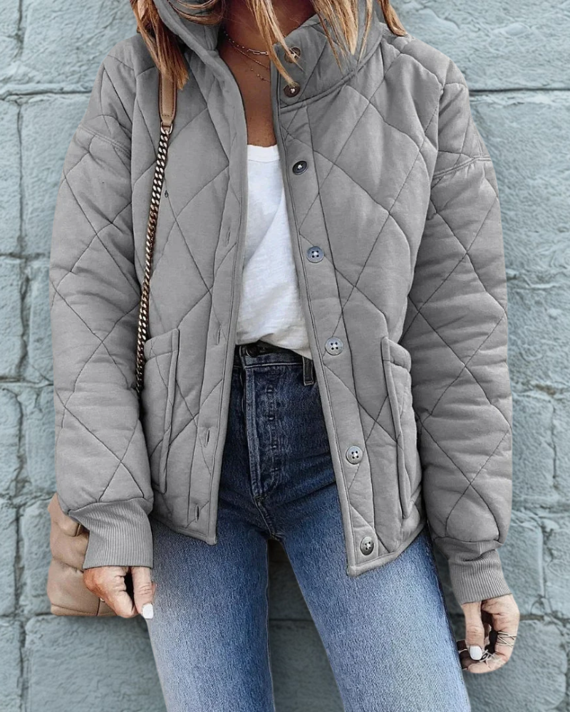 Women’s Puffer Jacket – Cropped Quilted Fit – Stand Collar – Drawstring Hem – Zip Pockets