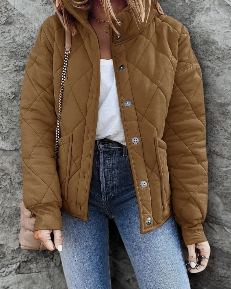 Women’s Puffer Jacket – Cropped Quilted Fit – Stand Collar – Drawstring Hem – Zip Pockets