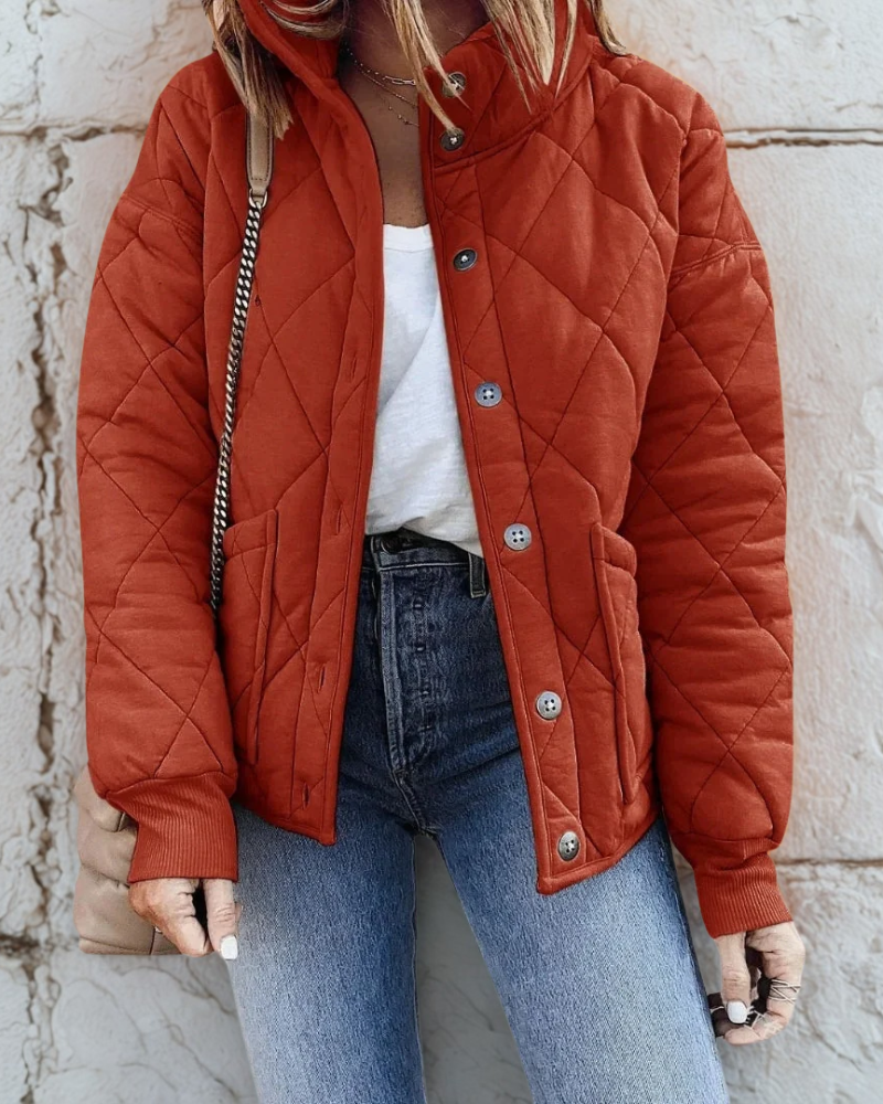 Women’s Puffer Jacket – Cropped Quilted Fit – Stand Collar – Drawstring Hem – Zip Pockets