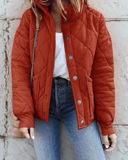 Women’s Puffer Jacket – Cropped Quilted Fit – Stand Collar – Drawstring Hem – Zip Pockets