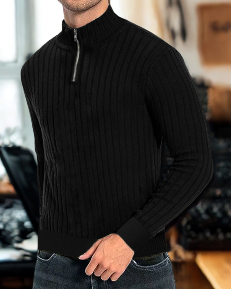 Men’s Sweatshirt – Ribbed Knit – Mock Neck Zip – Regular Fit – Long Sleeve Casual Wear