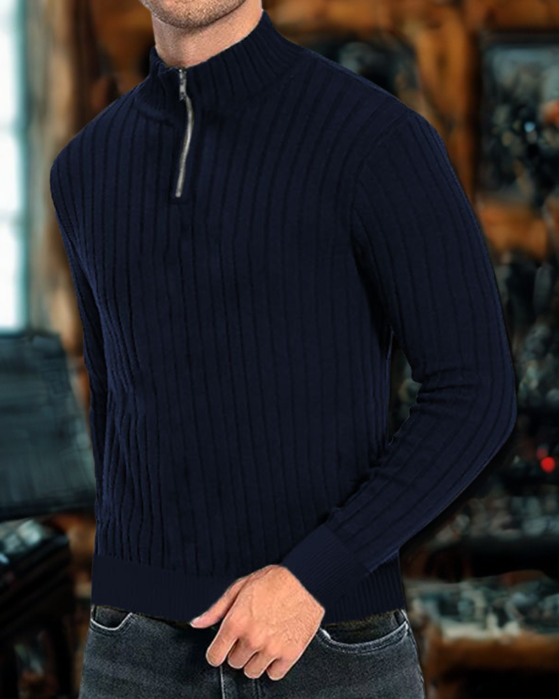 Men’s Sweatshirt – Ribbed Knit – Mock Neck Zip – Regular Fit – Long Sleeve Casual Wear