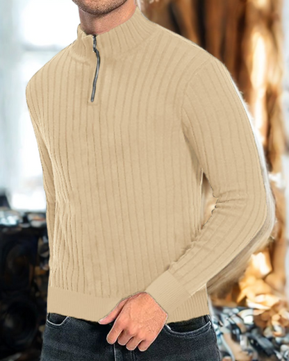 Men’s Sweatshirt – Ribbed Knit – Mock Neck Zip – Regular Fit – Long Sleeve Casual Wear