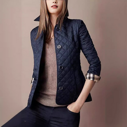Women’s Quilted Jacket – Slim Fit – Diamond Stitch – Shirt Collar – Button Front