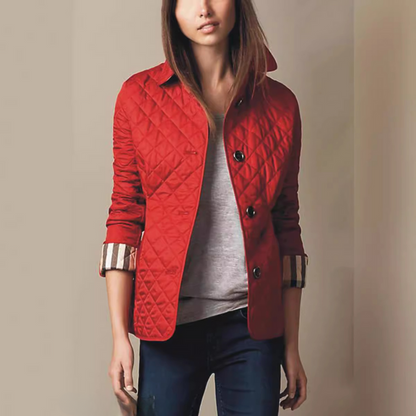 Women’s Quilted Jacket – Slim Fit – Diamond Stitch – Shirt Collar – Button Front