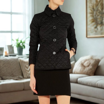 Women’s Quilted Jacket – Slim Fit – Diamond Stitch – Shirt Collar – Button Front