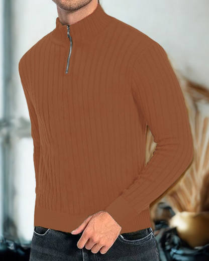 Men’s Sweatshirt – Ribbed Knit – Mock Neck Zip – Regular Fit – Long Sleeve Casual Wear